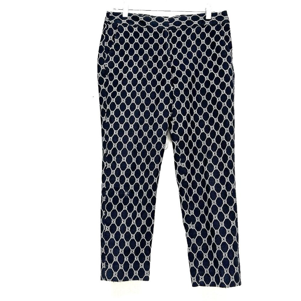 Talbots Petites Women's Ankle Pants Navy Blue White Cotton Blend Size 6P Casual